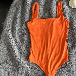 Square Neck Orange Women's Bodysuit